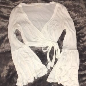 Urban Outfitters white bell sleeve tie shirt